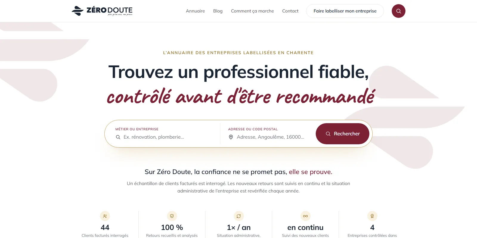 Homepage of the Zéro Doute website